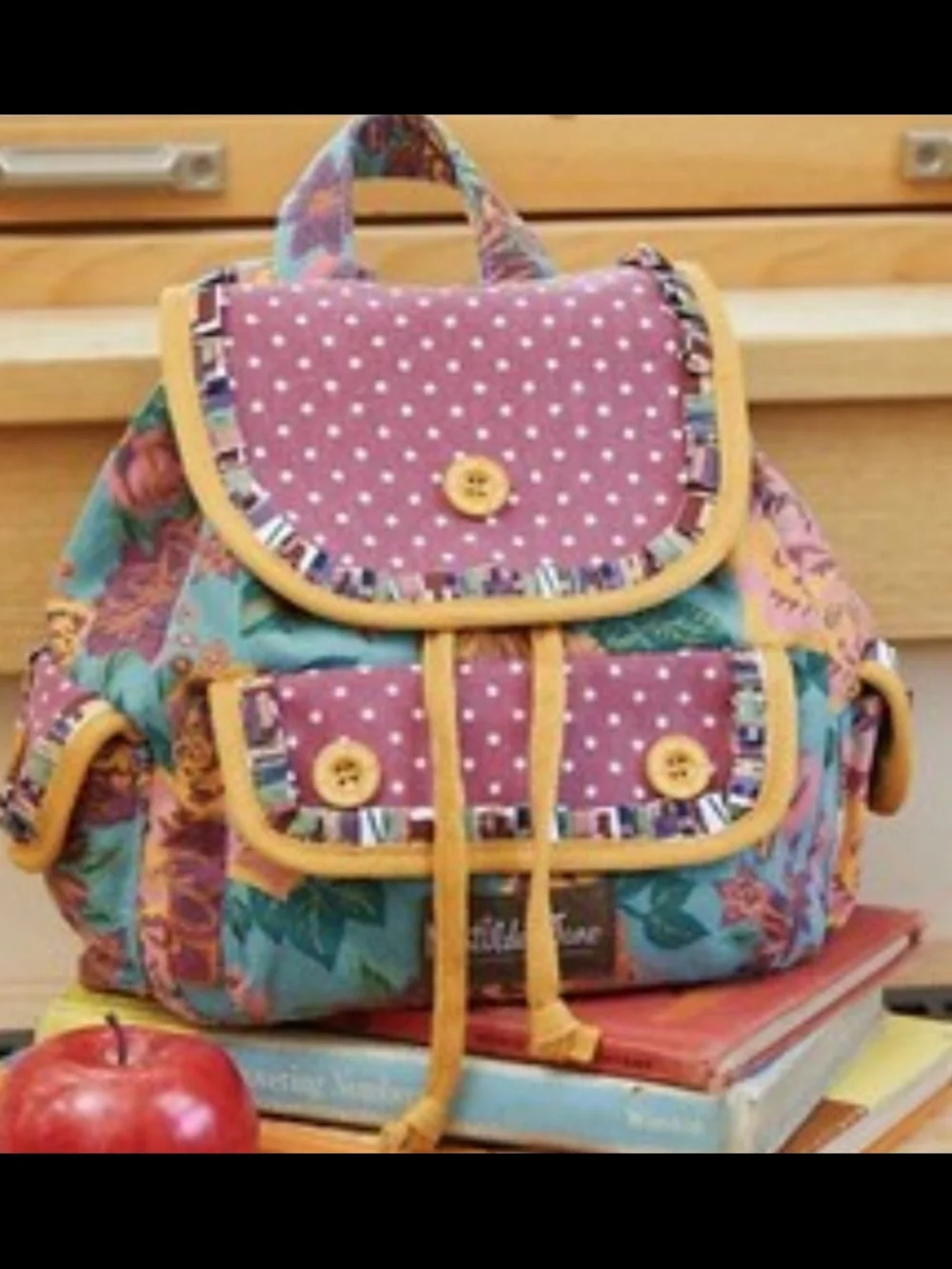Matilda Jane Floral & Polka Dot Mini Backpack Pink Teal Yellow Book Ruffle Motif